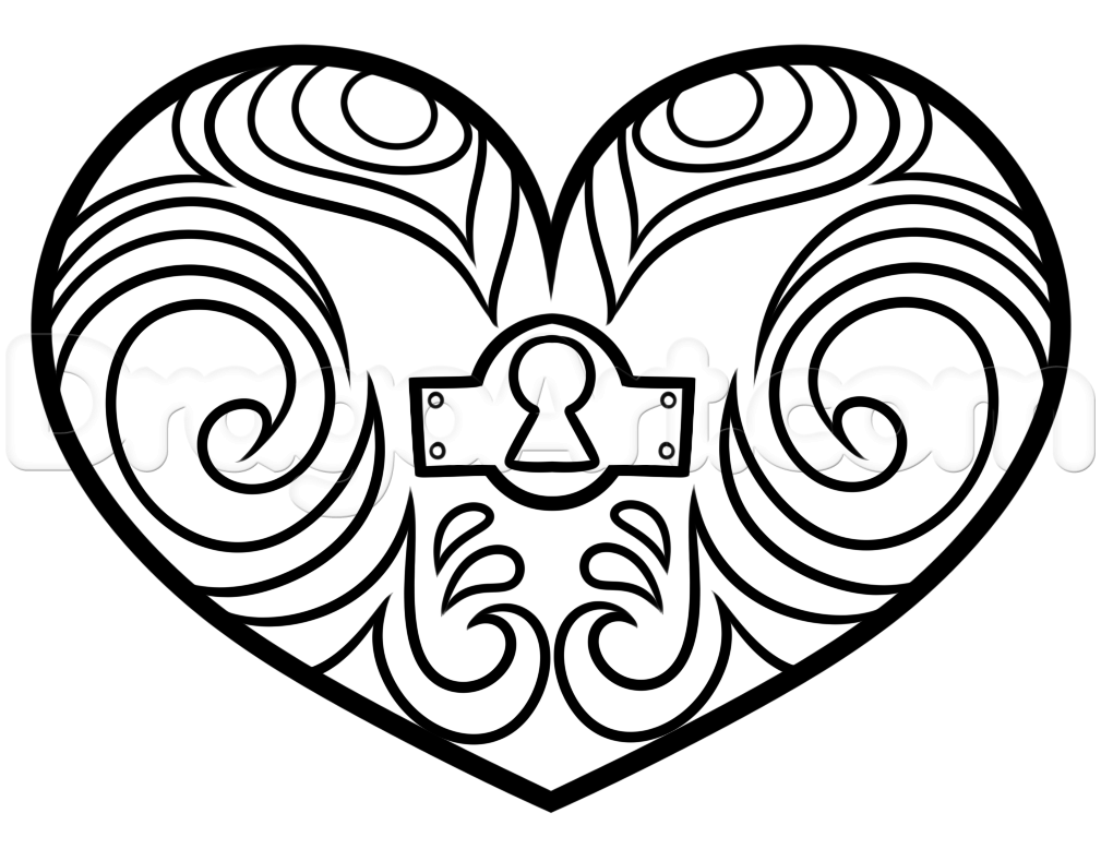 1009x778 Heart Lock Drawing Lesson, Step