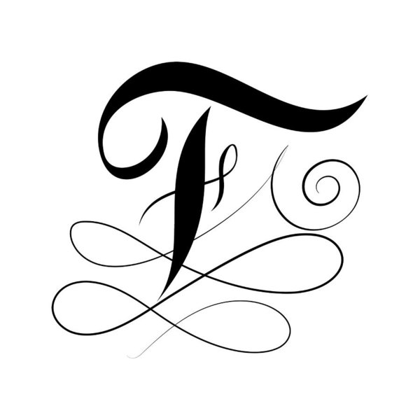 600x600 calligraphy letter f logotype design with flourishes in black