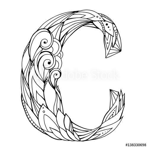 500x500 Black And White Freehand Drawing Capital Letter C With Floral
