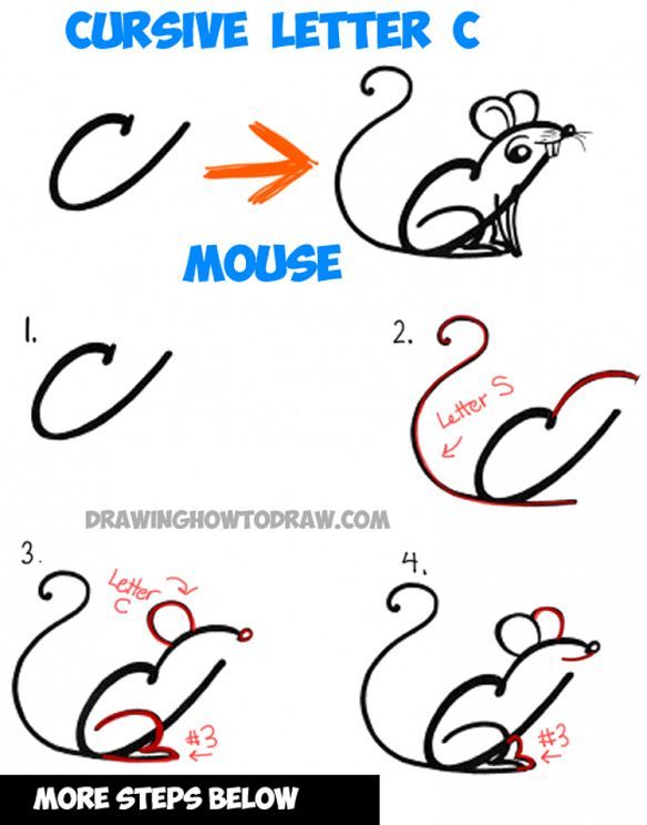 584x744 How To Draw A Cartoon Mouse From Cursive Letter A Shape Drawing
