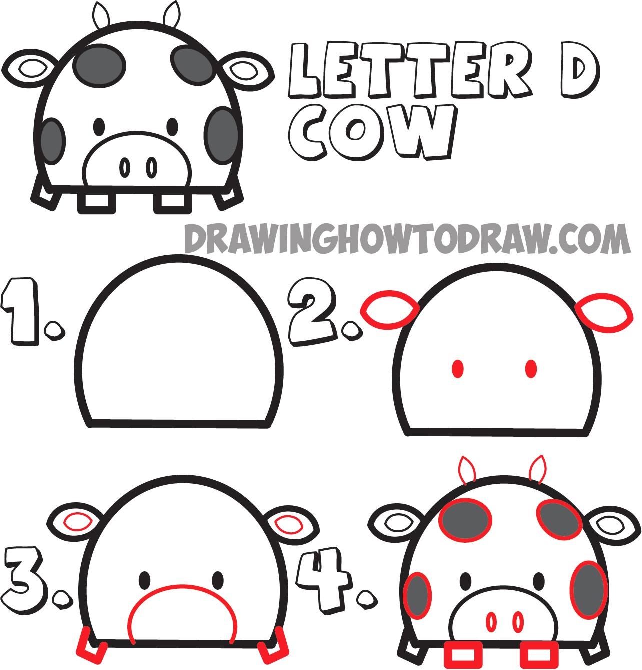 1283x1338 Letter D Cows Drawing Tutorial Kids Cartoon Draw How