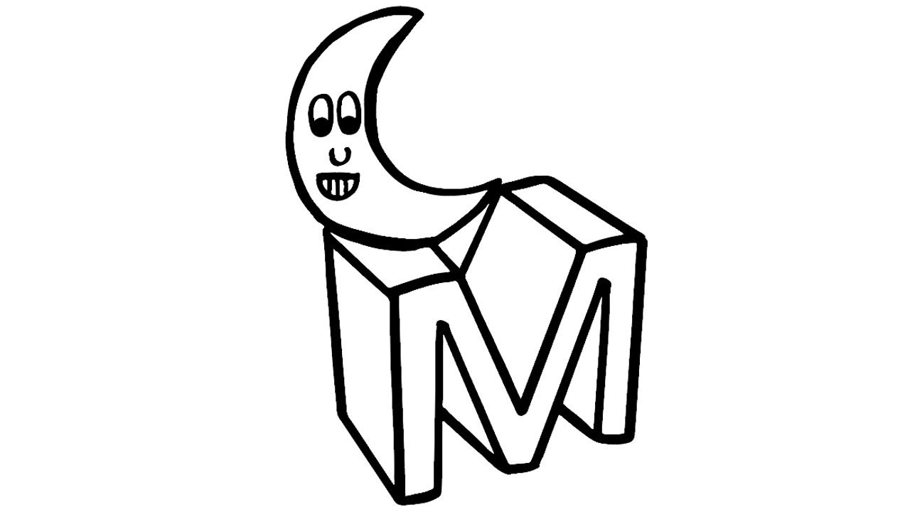 1280x720 how to draw alphabet letter m for kids m for moon coloring