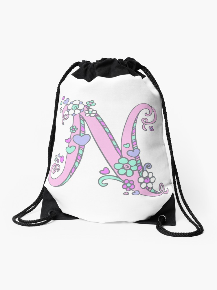 750x1000 Letter N Drawing Doodle Monogram Art Drawstring Bag