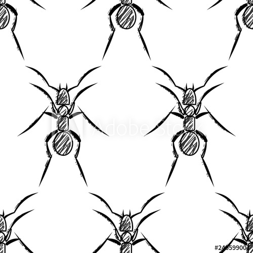 500x500 Seamless Vector Pattern Of Insect, Black And White Hand Drawn Ants