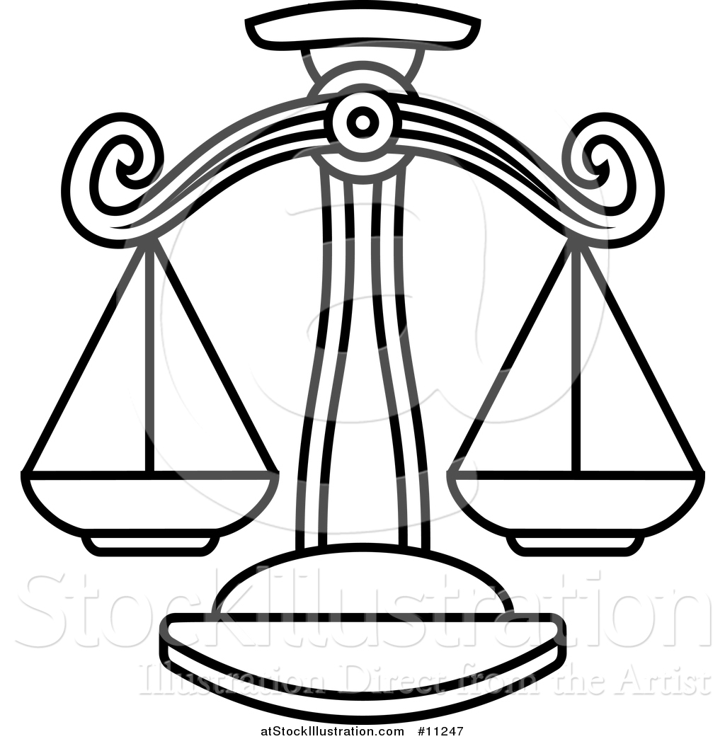 1024x1044 Vector Illustration Of A Black And White Lineart Libra Scales