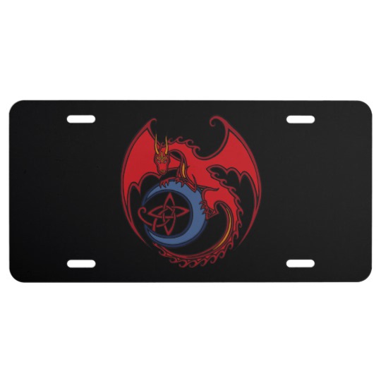 540x540 Red Black Celtic Dragon And Blue Moon Drawing License Plate