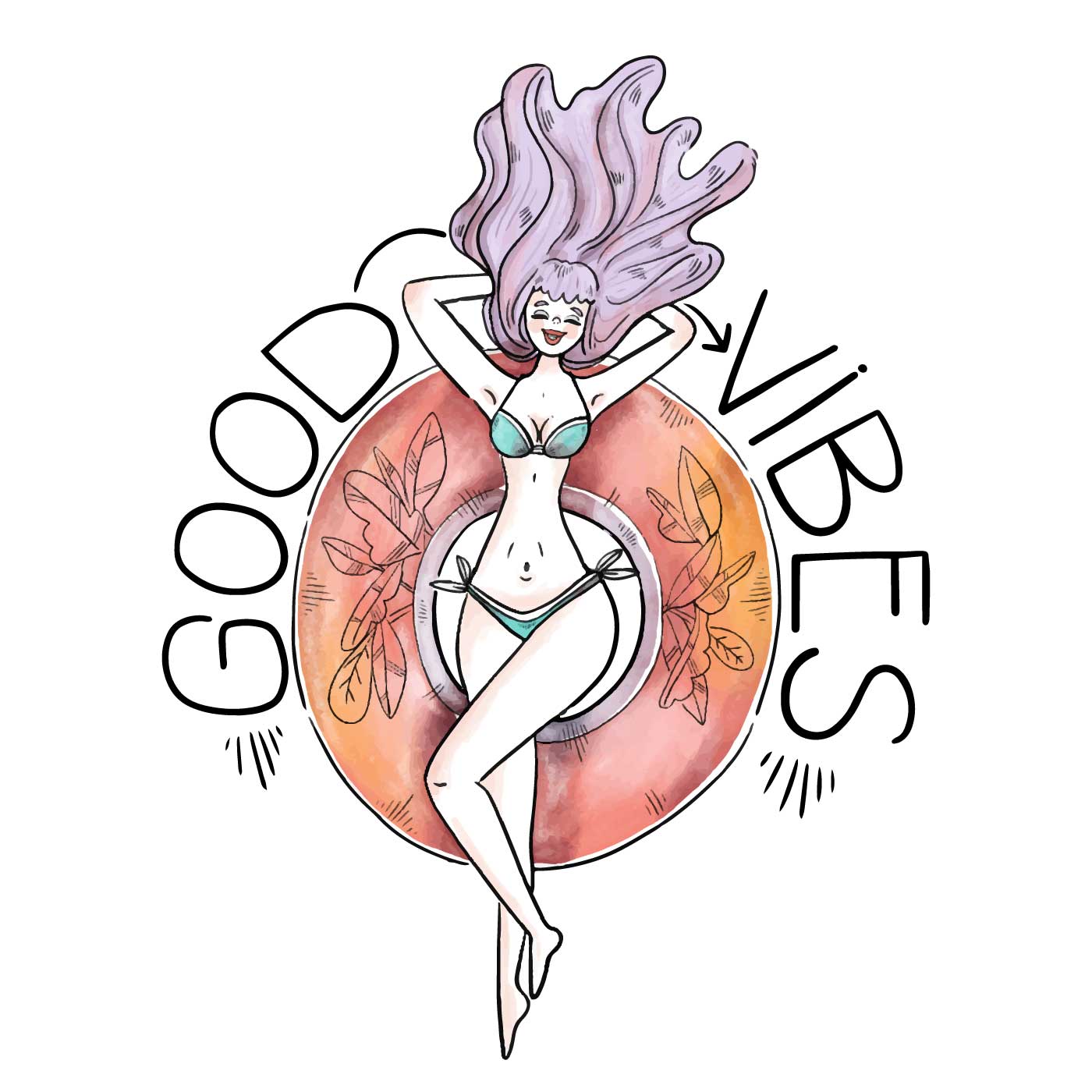 1400x1400 woman with swimwear relaxing over lifesaver