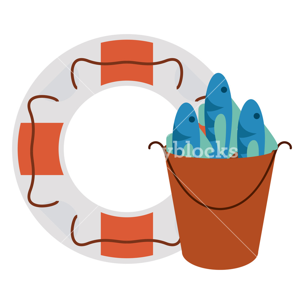 1000x1000 Lifesaver Ring And Fishes In Bucket Symbol Isolated Vector