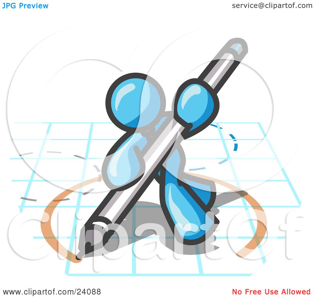 1080x1024 Clipart Illustration Of A Light Blue Man Holding A Pencil