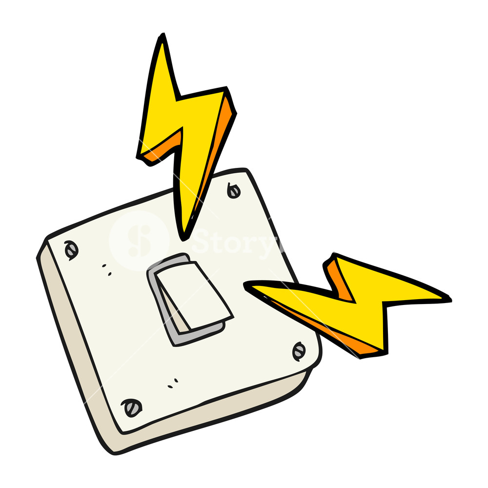 1000x1000 Freehand Drawn Cartoon Sparking Electric Light Switch Royalty Free