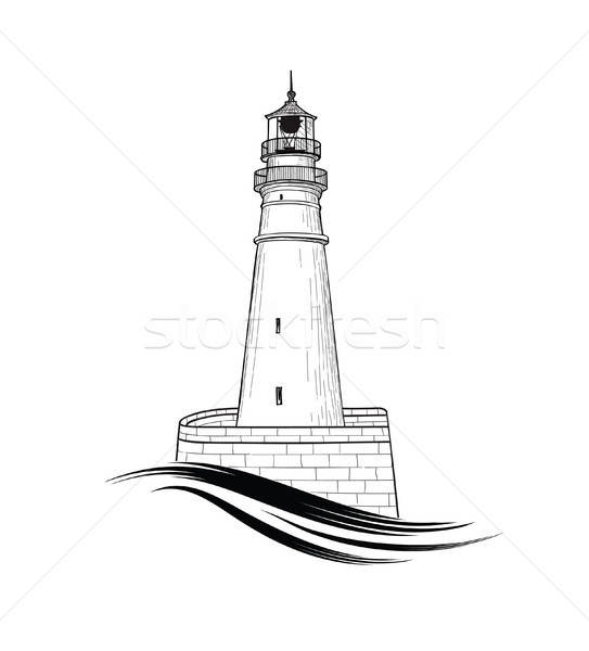 543x600 Lighthouse Logo Hand Drawn Sketch Symbol Of Lighthouse With Sea