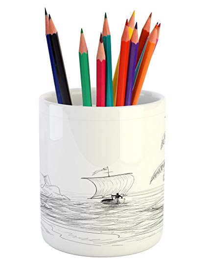 421x550 Ambesonne Beach Pencil Pen Holder, Seascape Sketch