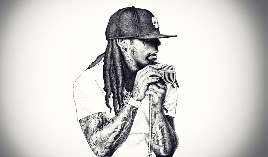 1024x600 download wallpaper lil wayne, rap, singer, microphone