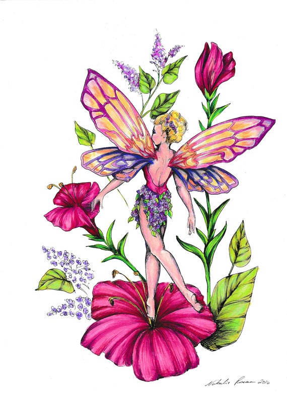 570x783 Lilac Hibiscus Fairy Original Drawing On Bristol Etsy