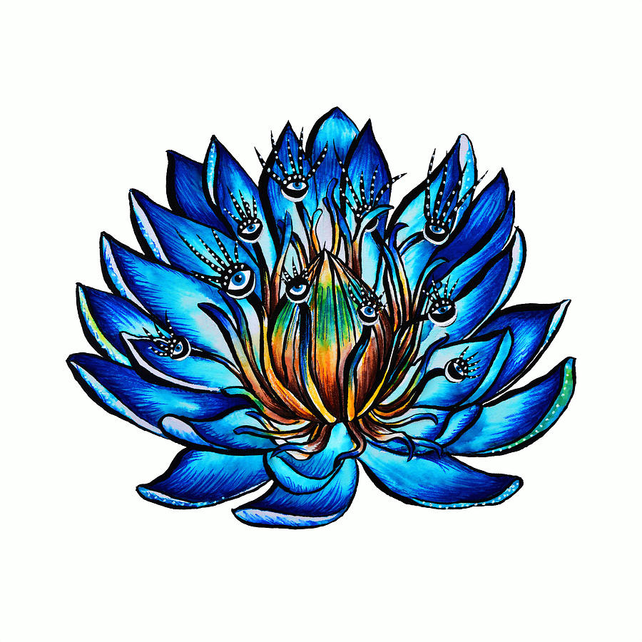 900x900 Weird Multi Eyed Blue Water Lily Flower Drawing