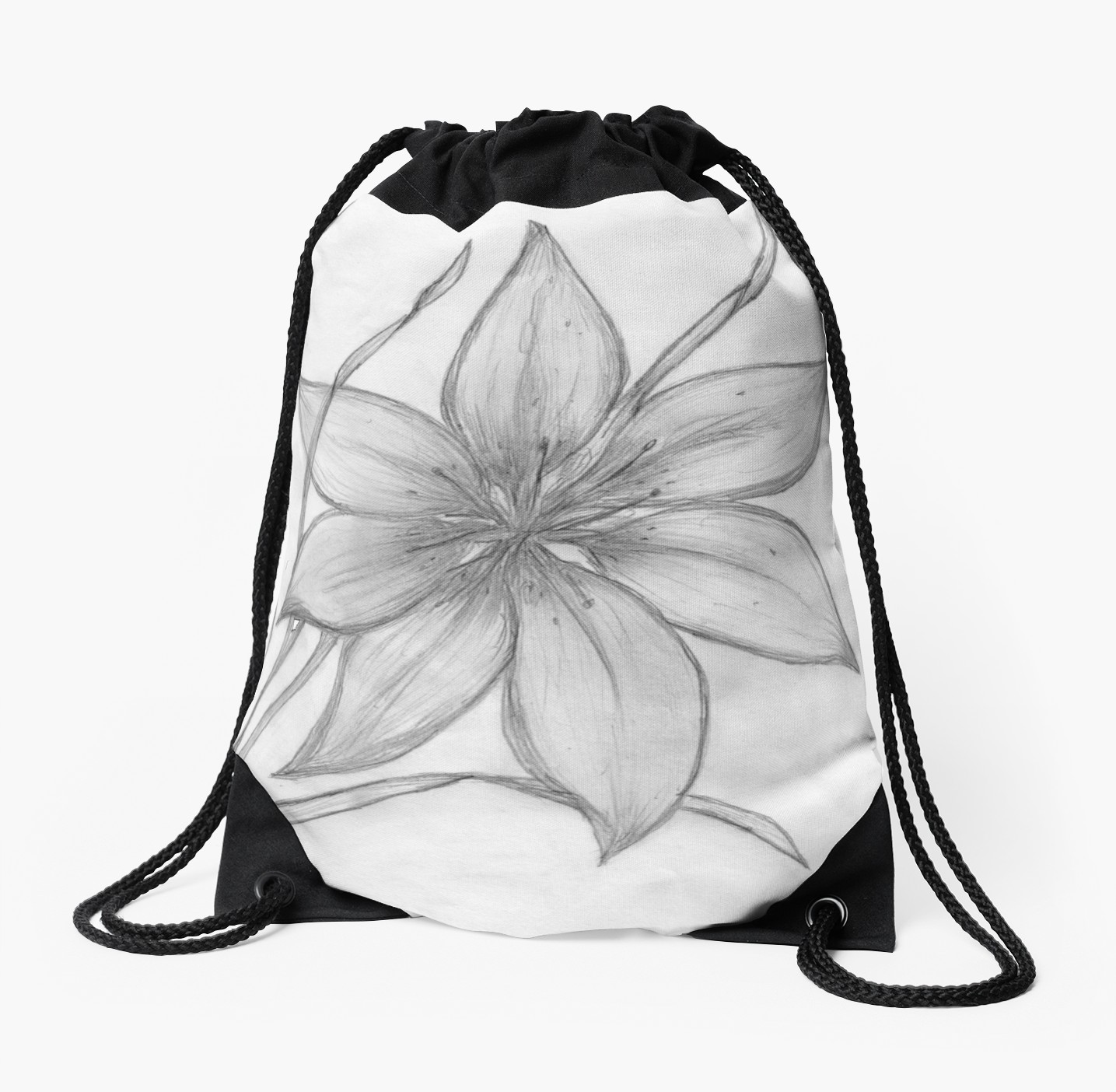 1435x1404 Lily,pencil Drawing, Drawstring Bag