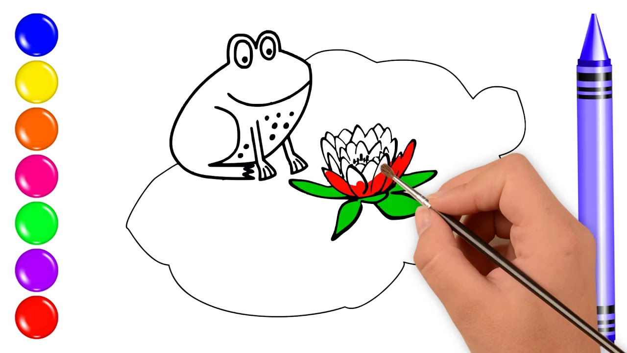 1280x720 Smiling Frog Lily Pad Drawing Coloring For Kids