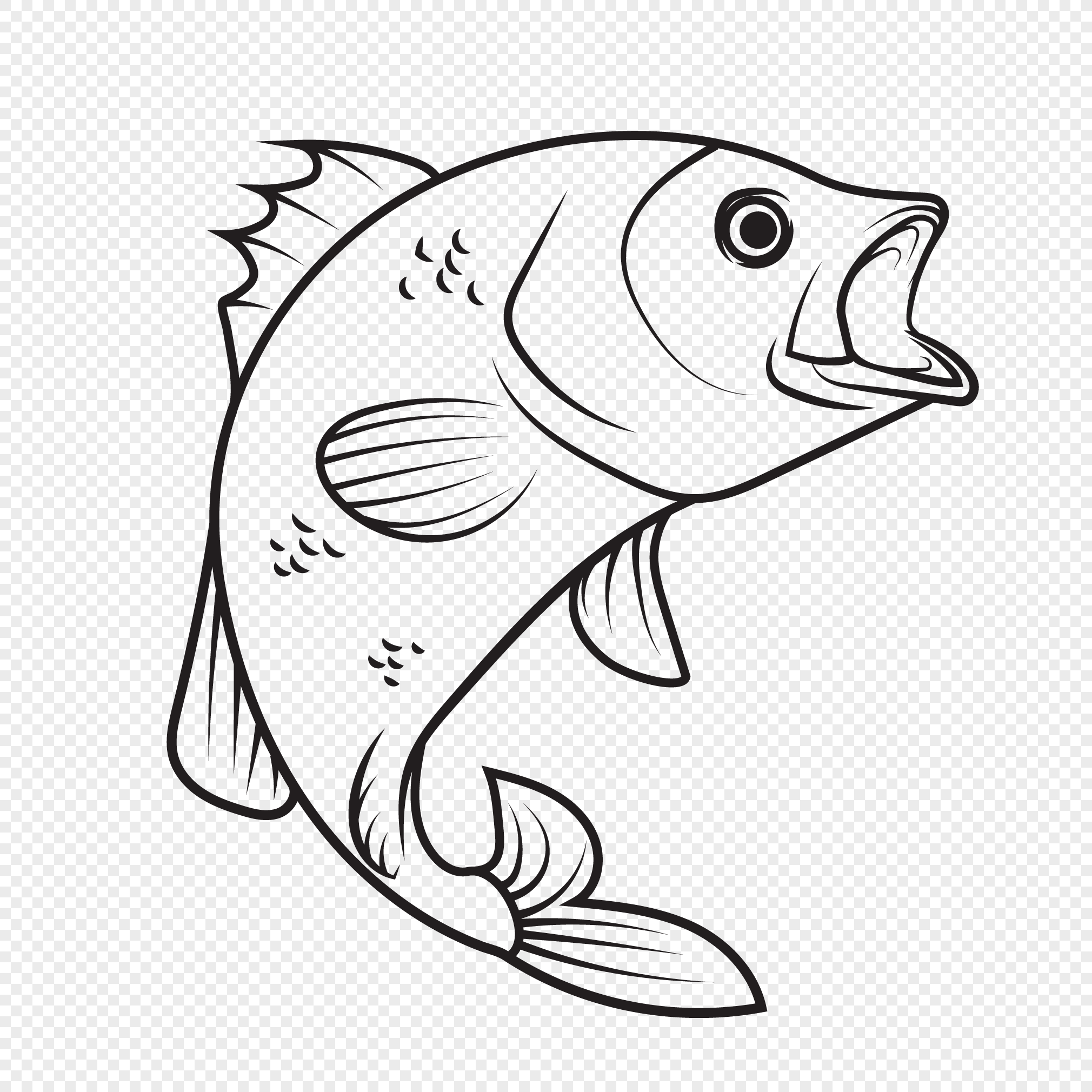 2020x2020 Line Drawing Fish Starfish Black And White Clip Art Outline Png
