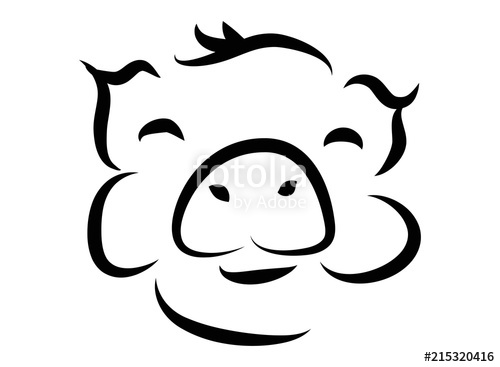 500x367 Continuous Line Drawing Of Cute Pig Vector Illustration Simple