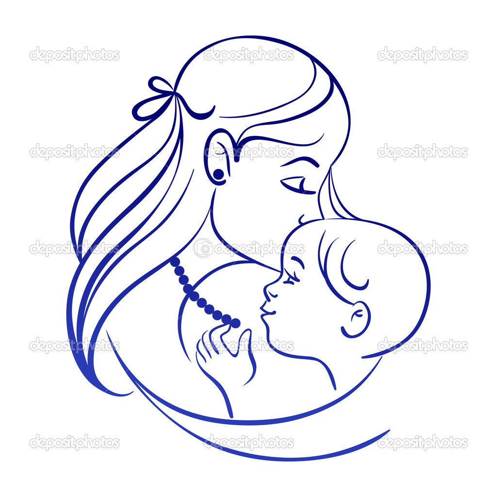 1024x1024 Mother And Baby Line Drawing