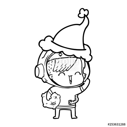 500x500 Line Drawing Of A Happy Spacegirl Holding Moon Rock Wearing Santa