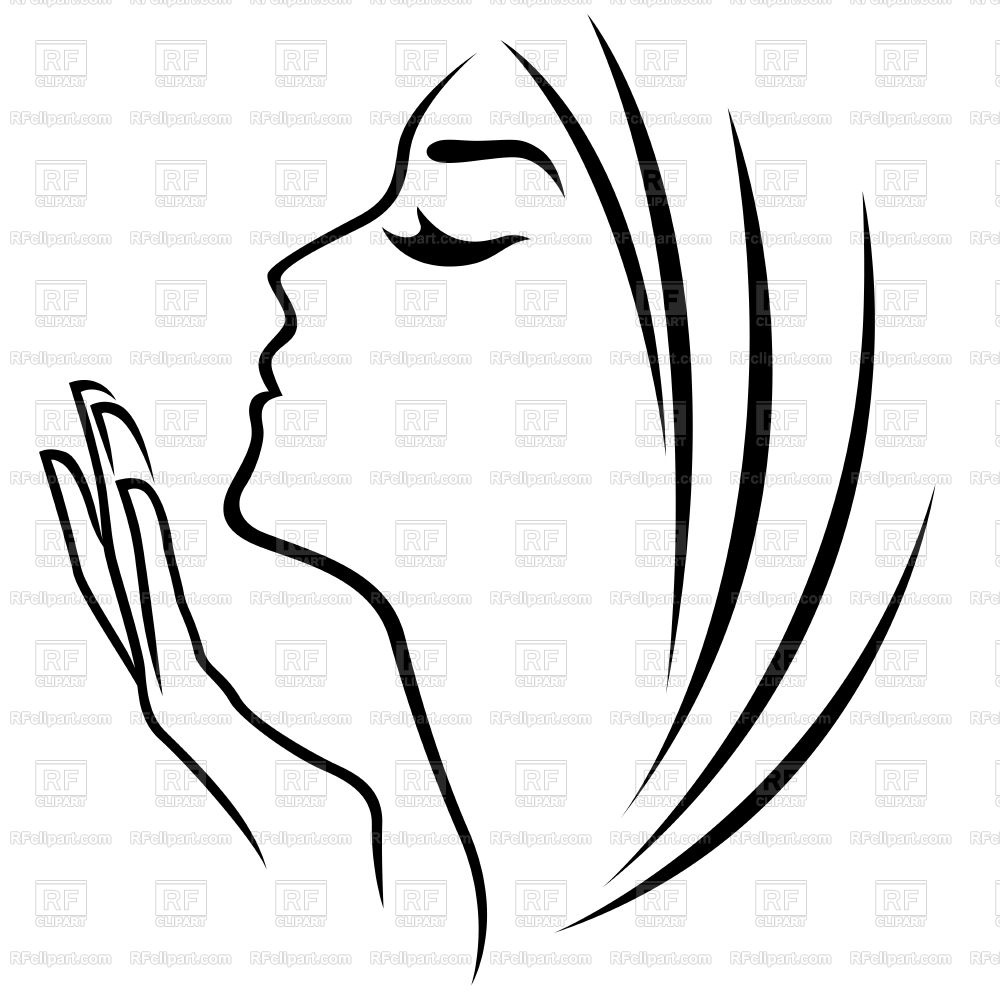 1000x1000 Female Head And Hand Abstract Simple Outline Vector Image