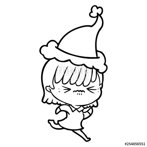 500x500 Annoyed Line Drawing Of A Girl Wearing Santa Hat Stock Image