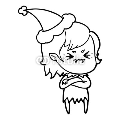 400x400 Annoyed Line Drawing Of A Vampire Girl Wearing Santa Hat Buy