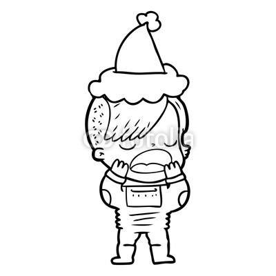 400x400 Line Drawing Of A Cool Hipster Girl In Space Suit Wearing Santa