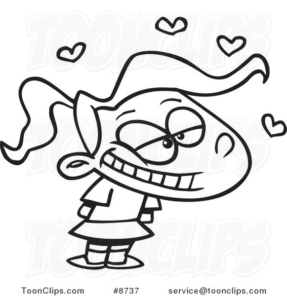 581x600 Cartoon Black And White Line Drawing Of A Girl With A Crush