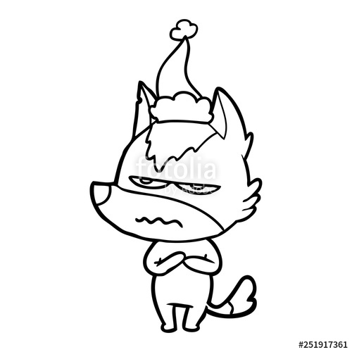 500x500 Line Drawing Of A Annoyed Wolf Wearing Santa Hat Stock Image