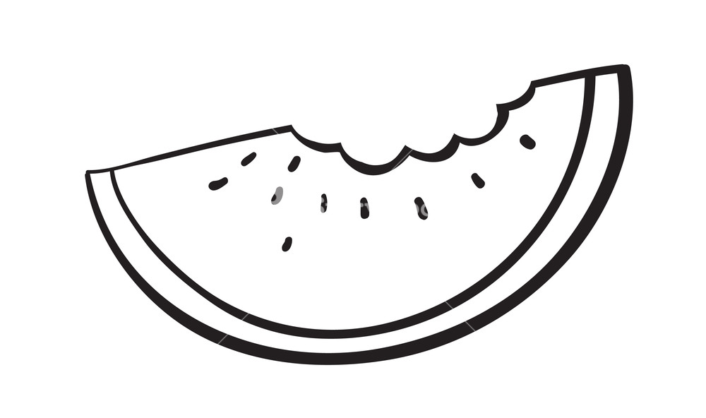 1000x592 Illustration Of A Watermelon Slice Sketch On A White Background