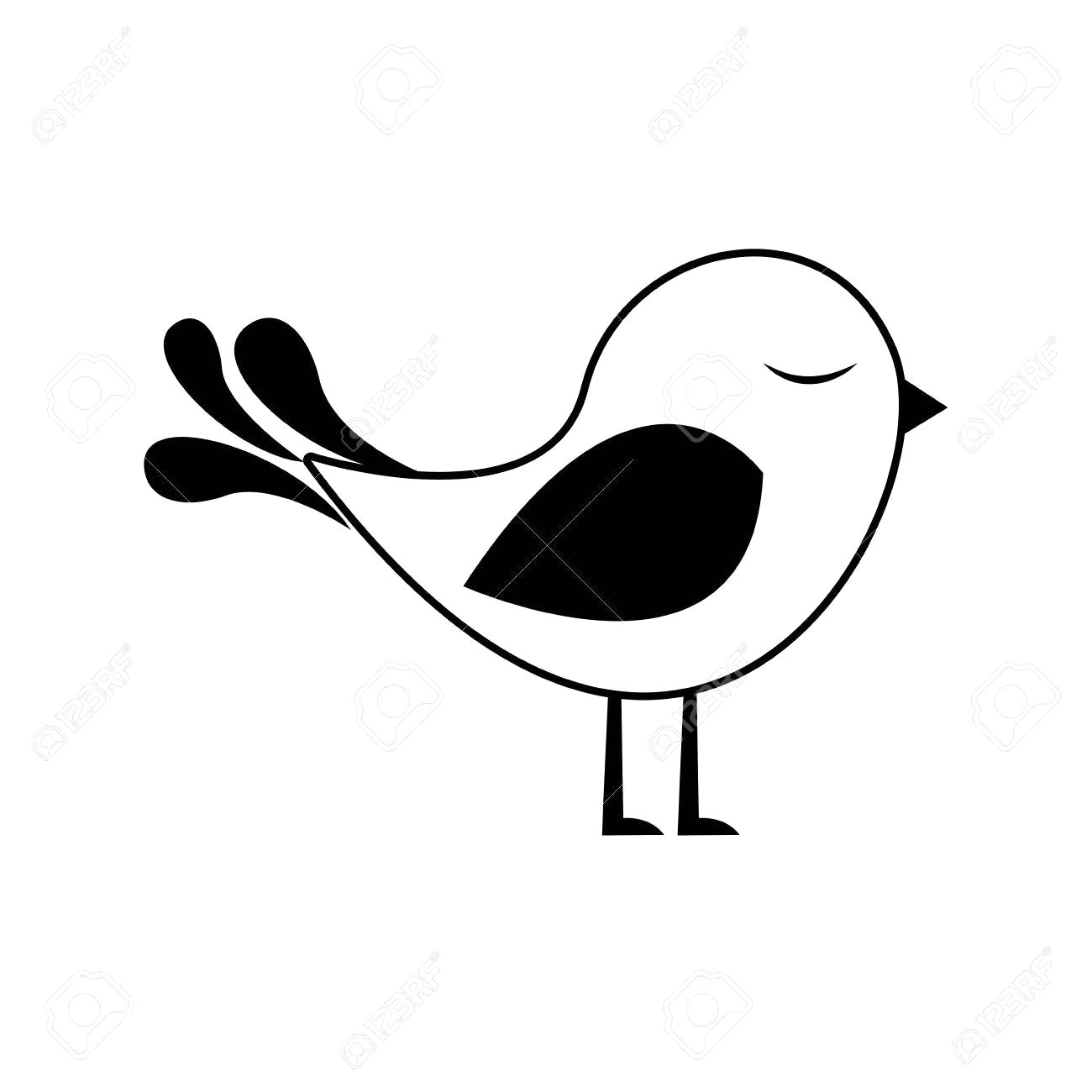 1300x1300 Black Silhouette With Cute Bird Vector Illustration