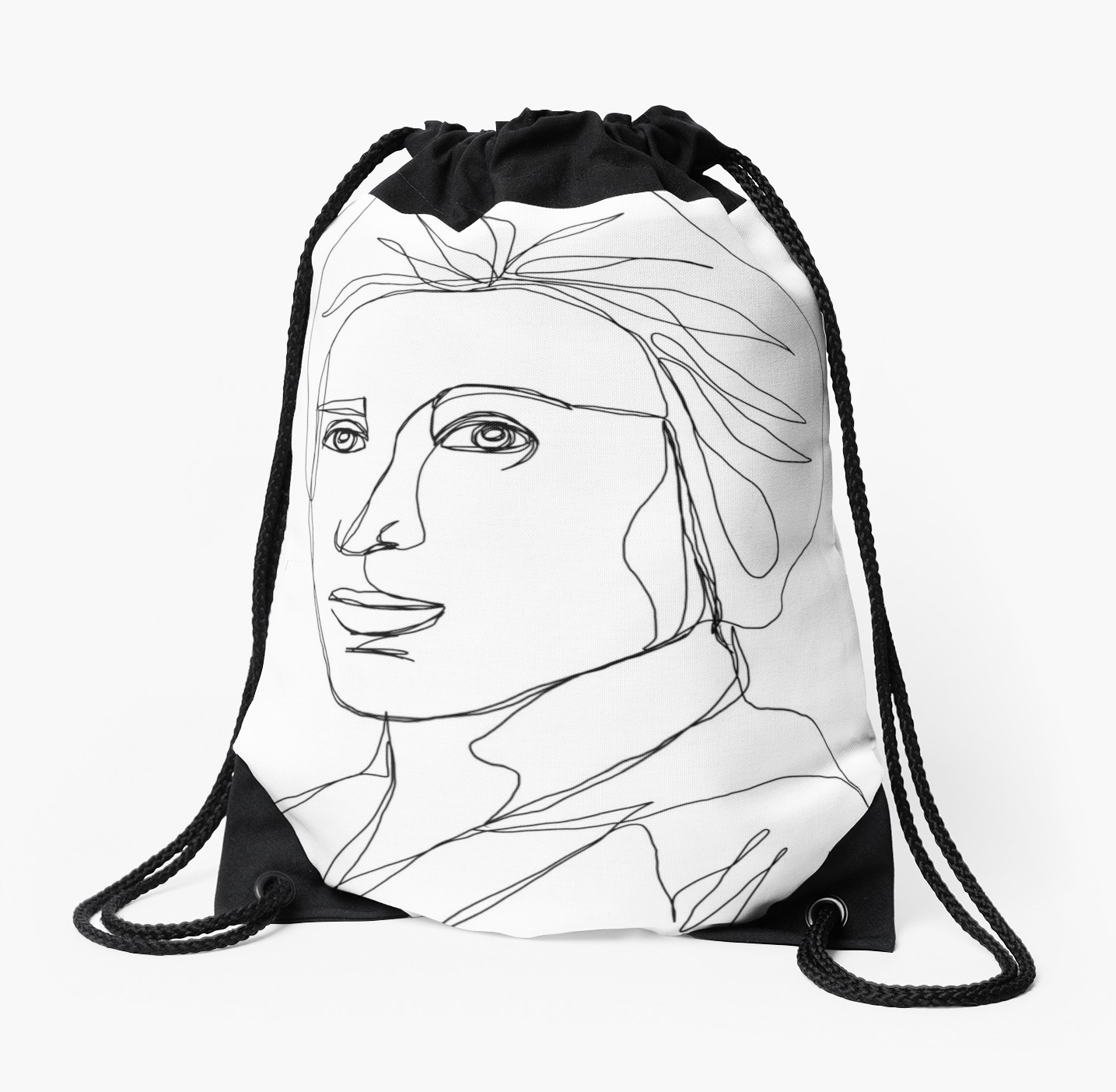 1435x1404 rosa luxemburg single line portrait drawstring bag