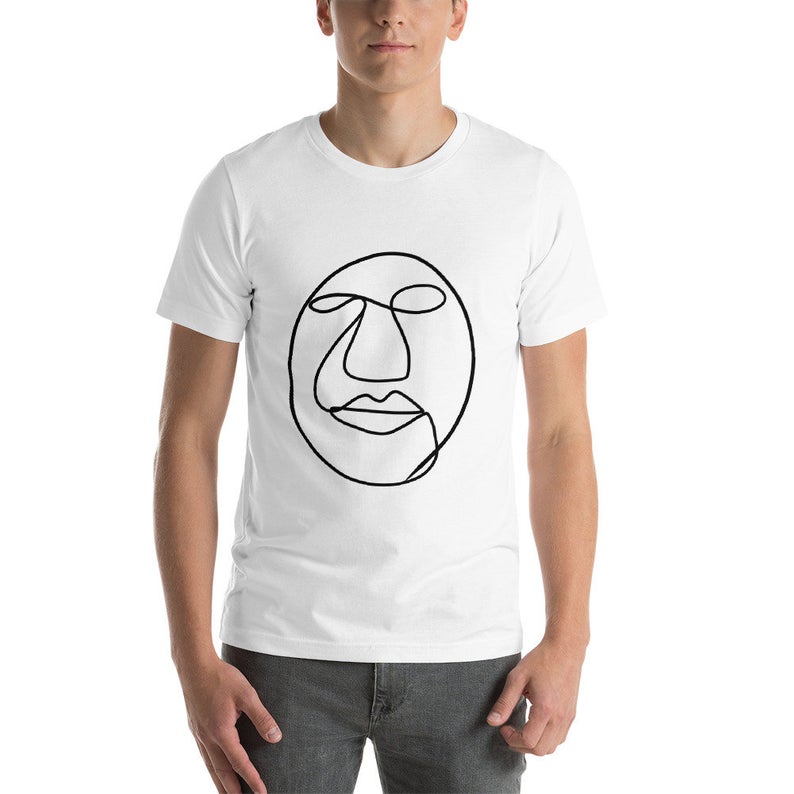794x794 Abstract Face Line Drawing Unisex T Shirt Back On White Etsy