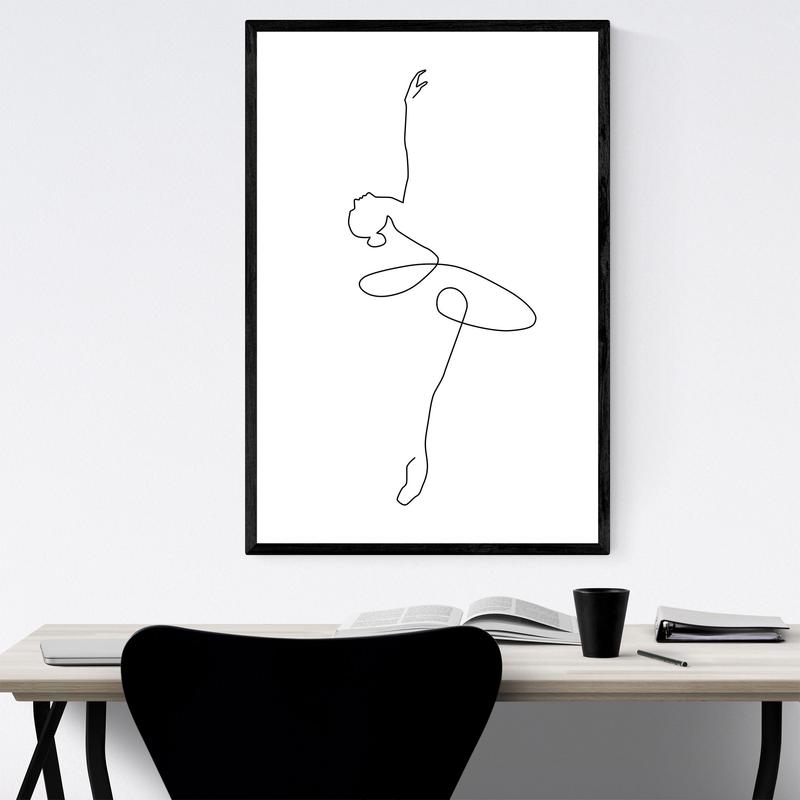 800x800 Minimal Ballerina Line Drawing Print, Canvas, Metal, Framed Wall