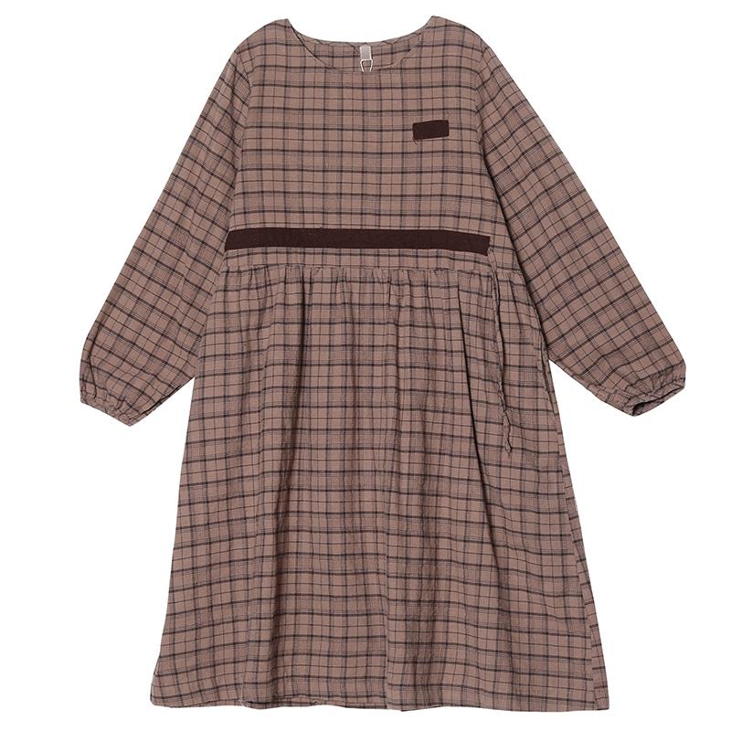 800x800 casual plaid drawing cotton linen dresses for women