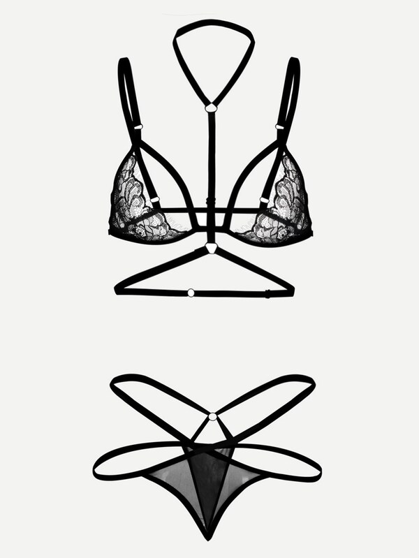 600x799 Cheap Eyelash Lace Harness Lingerie Set For Sale Australia Shein