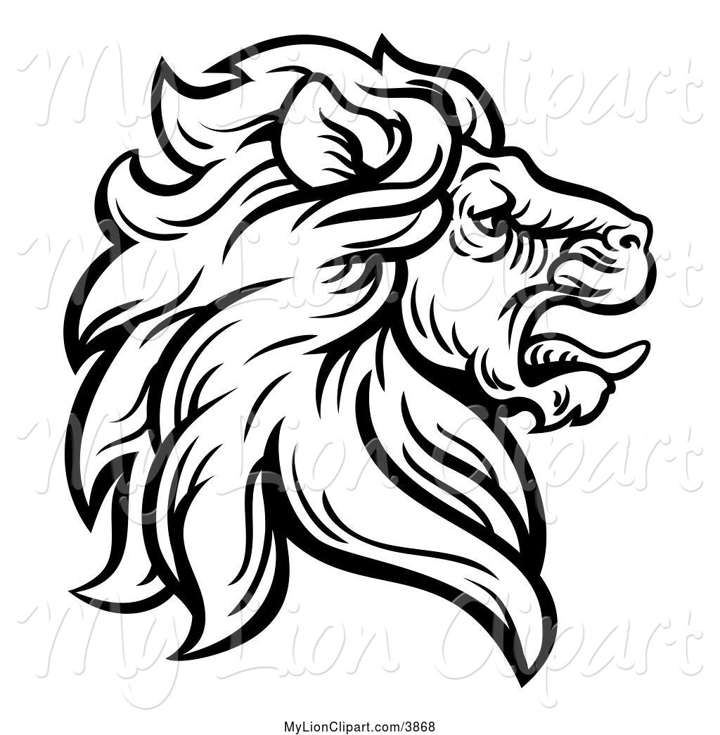 1024x1044 Clipart Of A Cartoon Black And White Tough Male Lion Head Mascot