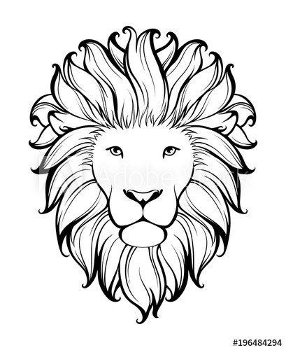 409x500 Linear Stylized Lion Black And White Graphic Vector Illustration