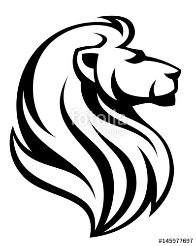 398x500 Black Lion Head In Profile On A White Background Stock Image
