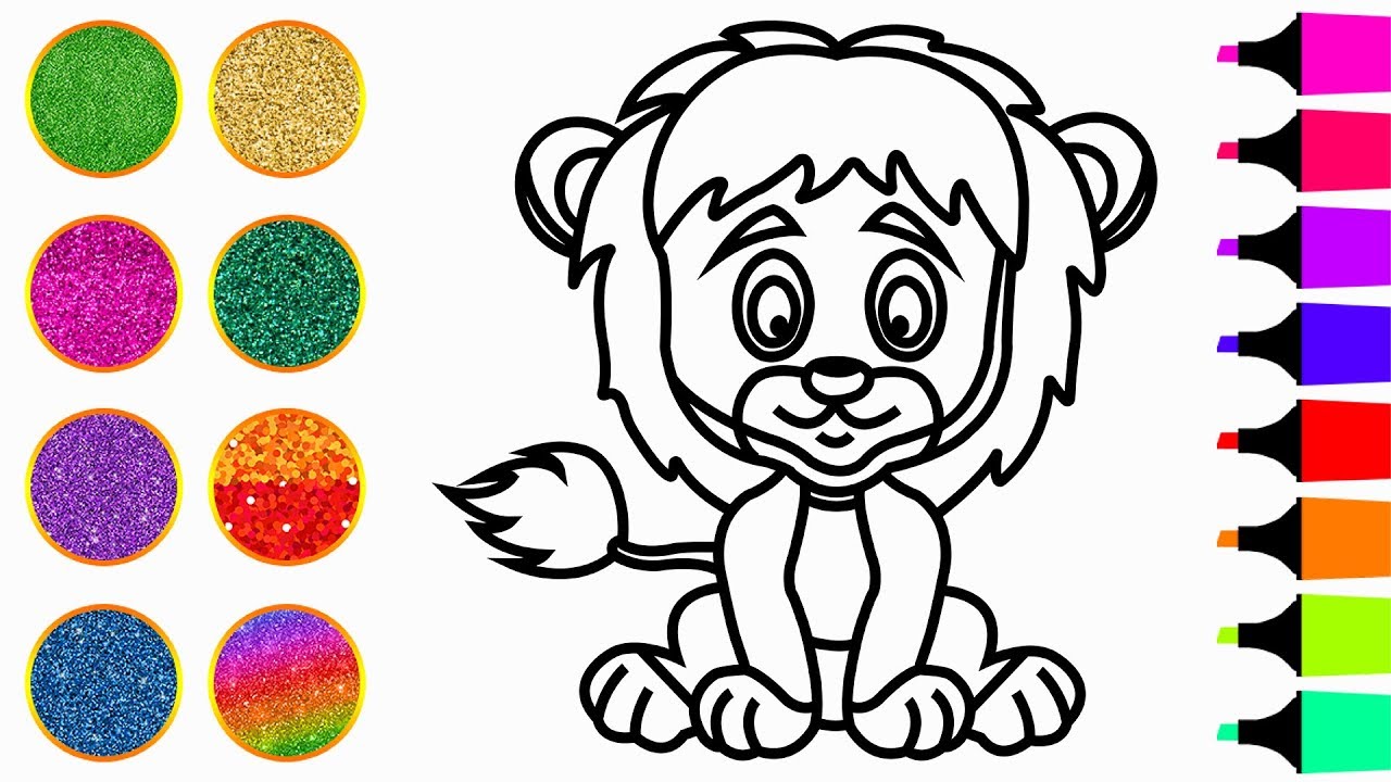 1280x720 Glitter Drawing A Color Lion For Kids Lion Drawing Kids