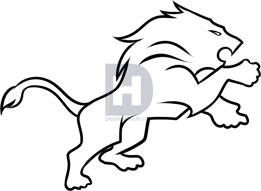 887x647 How To Draw The Detriot Lions, Step