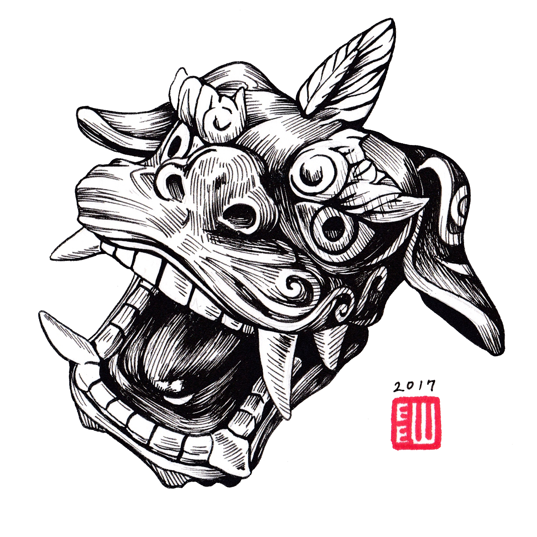 1729x1729 Lion Mask Original Pen Drawing Erica Ward Illustration Online