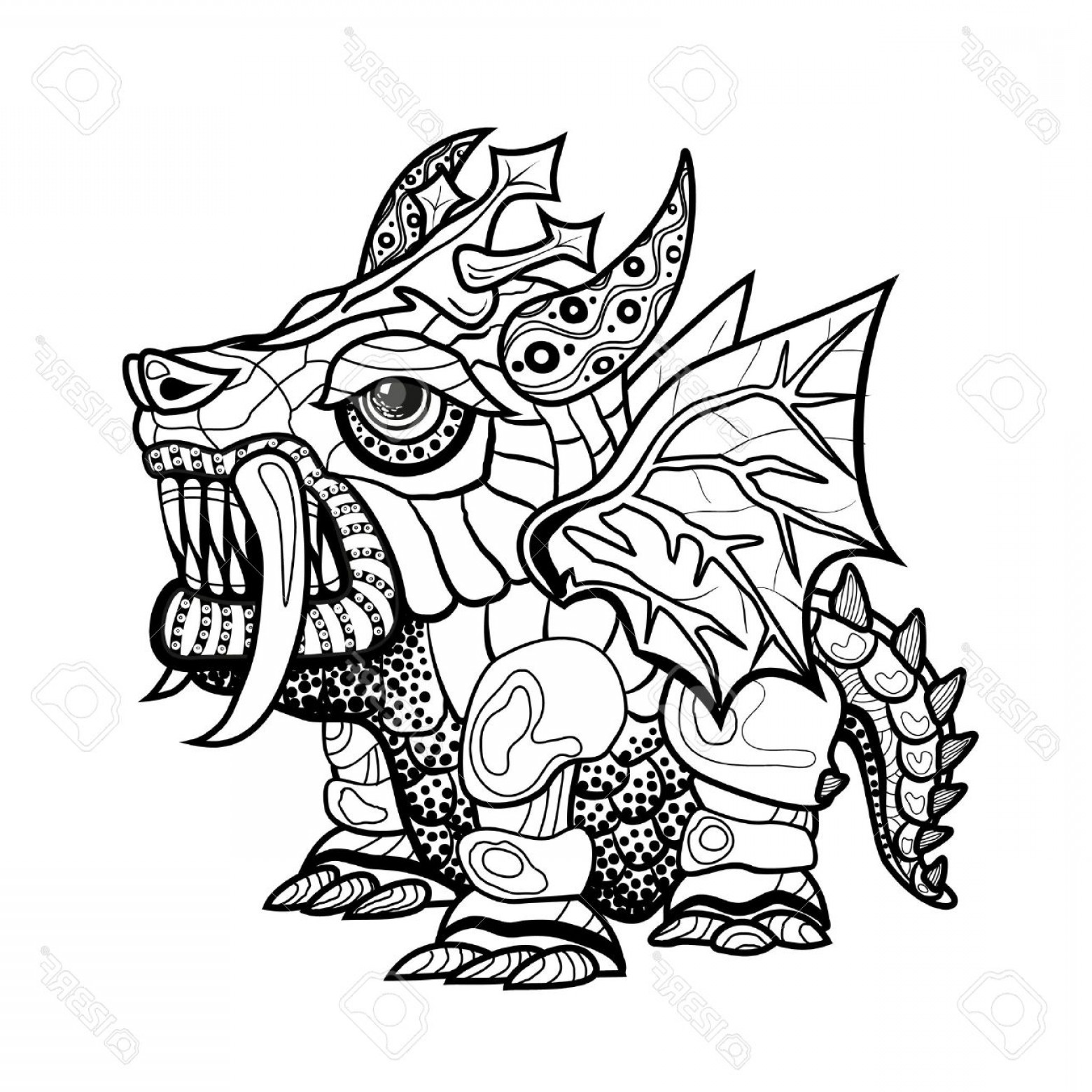 1560x1560 Photostock Vector Hand Draw Ornamental Dragon Outline Illustration