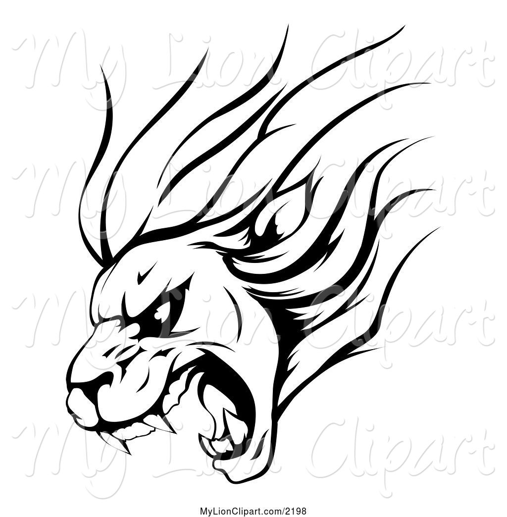 1024x1044 Clipart Of A Black And White Aggressive Roaring Lion Sports Mascot