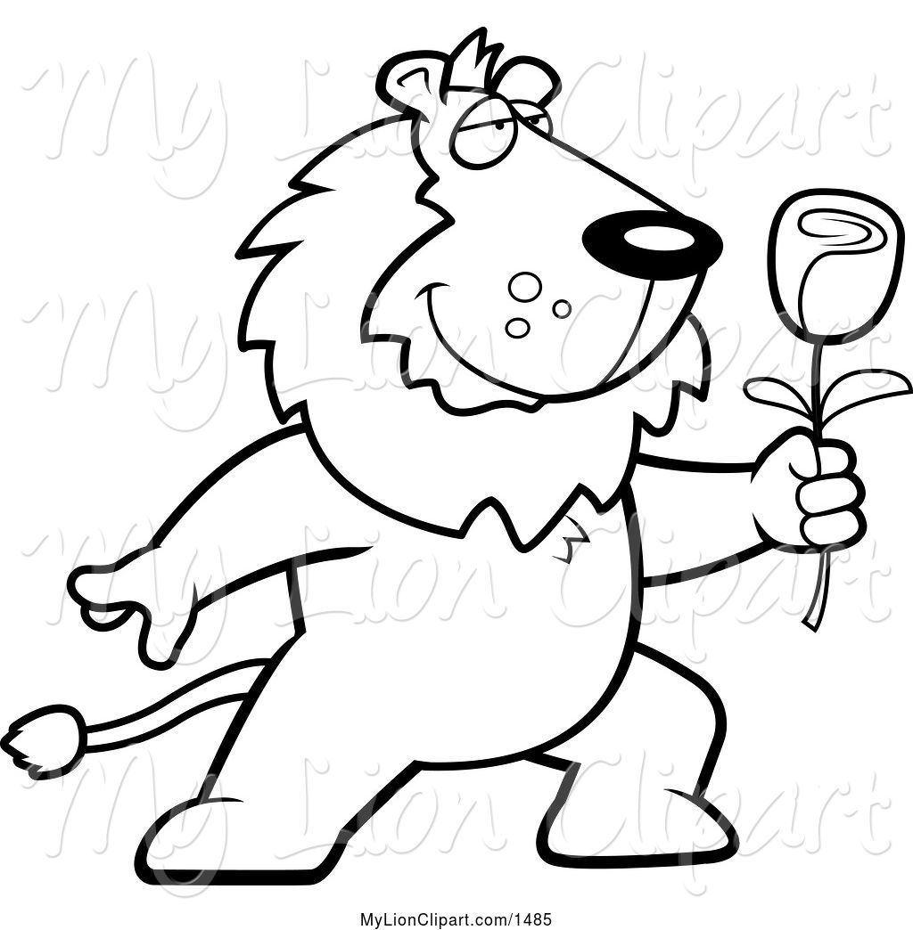 1024x1044 Clipart Of A Cartoon Black And White Romantic Lion Presenting