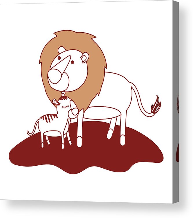 666x750 Cartoon Lion And Cub Over Grass In Color Sections Silhouette