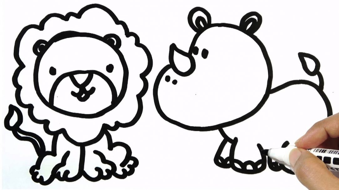 1084x610 Drawing Lion And Lioness Tiger Animal Easy Cute With Colour Little