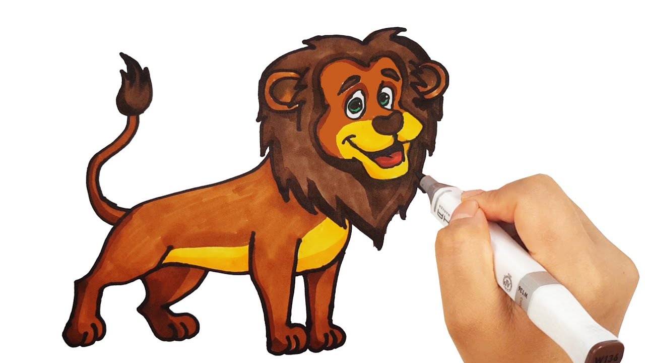 1280x720 How To Draw Lion Drawing With Colored Markers Learn Animals